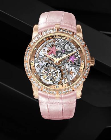 (image for) Roger Dubuis Excalibur Shooting Star Flying tourbillon RDDBEX0762 Replica Watch Rose gold Pink